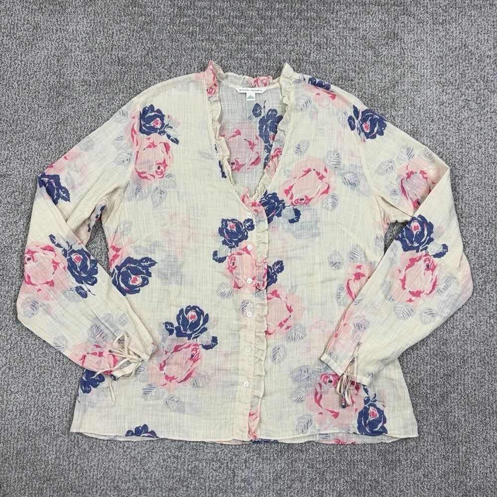 Vintage Banana Republic Top Womens Large Floral Ruffle Semi Sheer Boho Hong Kong